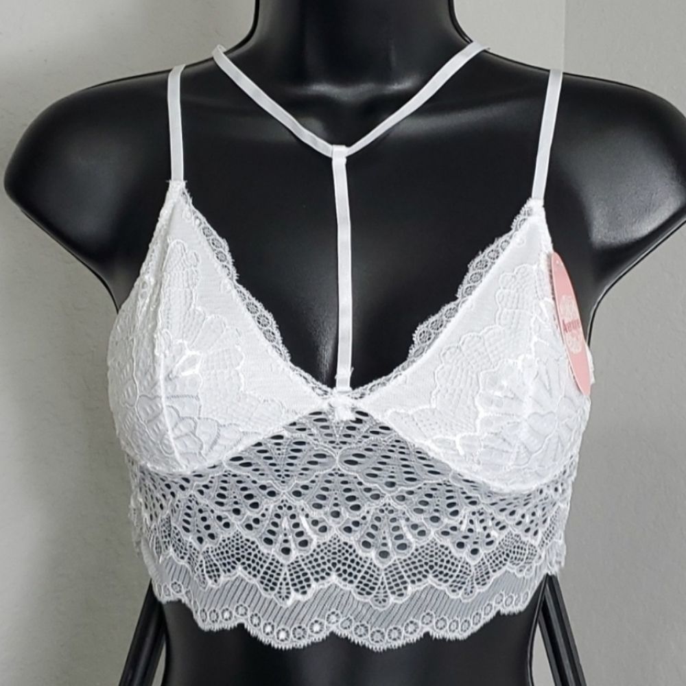Delicate White Longline Lace "Choker" Bralette Size M/L
